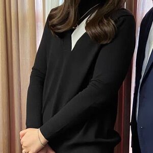 Black and White V-Neck Sweater